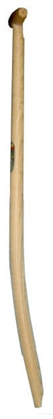 Een gebogen essenhouten schopsteel, 110 cm lang, met een ronde greep.