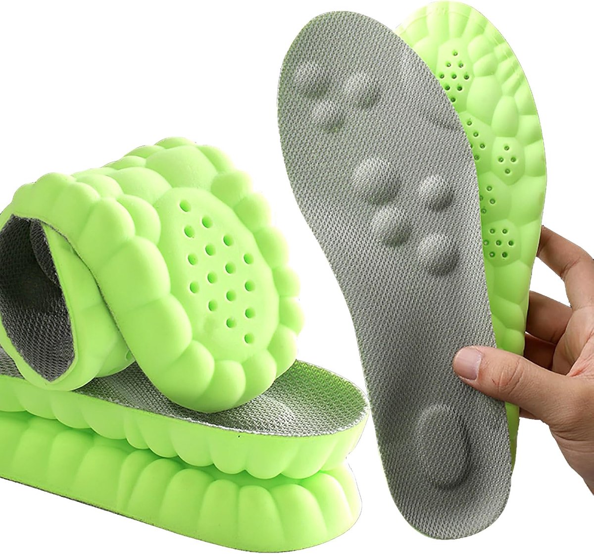 Traagschuim inlegzolen met voetboogondersteuning voor dames en heren, comfortabele massage inlegzolen vervangende schoeninzetstukken voor sneakers, sportschoenen, werklaarzen (Groen, 39.5/40EU)