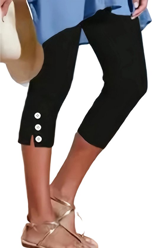 Pantalon d'été élégant pour femme - Zwart - Mi-long - Hauteur mollet - Taille XL