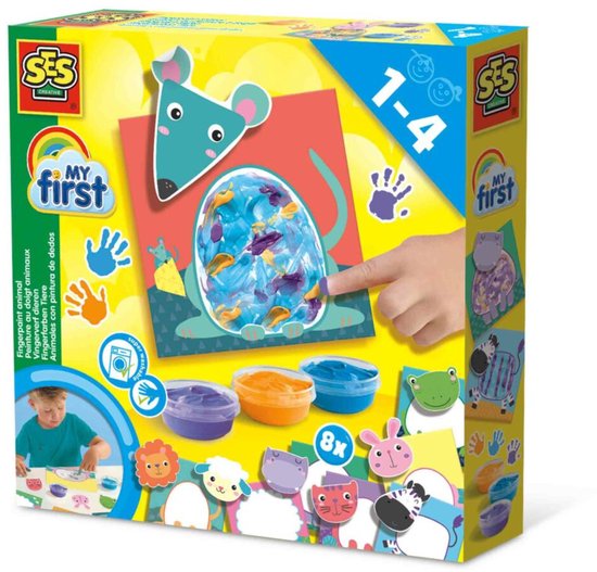Doos met SES Creative 'My First' vingerverf dieren, met dierkaarten, verf en stickers.