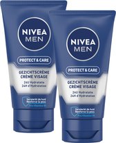 NIVEA MEN Protect & Care Hydraterende Gezichtscrème - Normale en droge huid - Met aloë vera en vitamine B5 - 2 x 75 ml