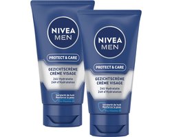 NIVEA MEN Protect & Care Hydraterende Gezichtscrème - Normale en droge huid - Gezichtscreme Mannen - 2 x 75 ml