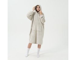 Fleece plaid hoody - Plaid met mouwen - Dekken - One size fits all - Grijs of Beige - Dames en Heren - Valentijnscadeau