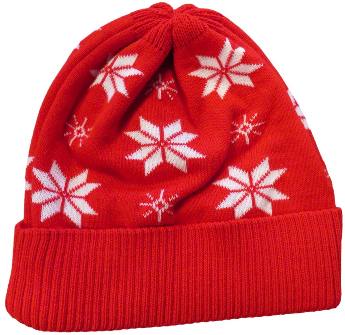 Winter muts met omslag en sneeuwvlokken patroon - unisex