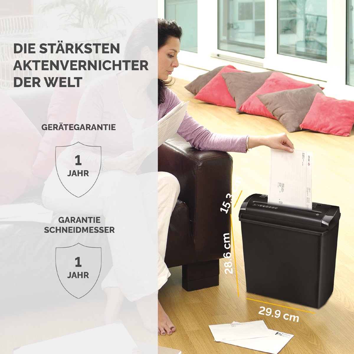 Fellowes P-25S - Papierversnipperaar - P1 Stroken - 5 vel - voor thuis - Zwart thumbnail 4