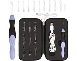 Curtzy 13-Delige LED Oplichtende Haaknaalden Set - Ergonomische Uitwisselbare Haak Naalden in 9 Maten met LED Oplicht Optie - Beginnende Haker