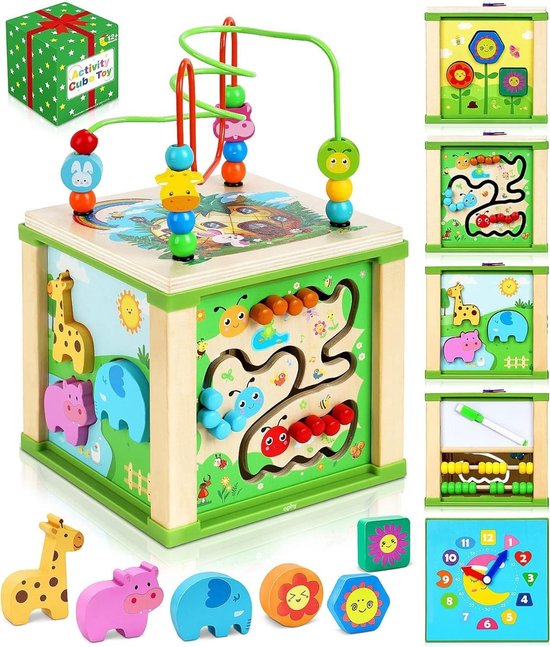 WuGU Montessori Speelgoed Vanaf 1 Jaar Busy Activity Cube, Motoriekkubus 9-in-1 Sensorisch Speelgoed