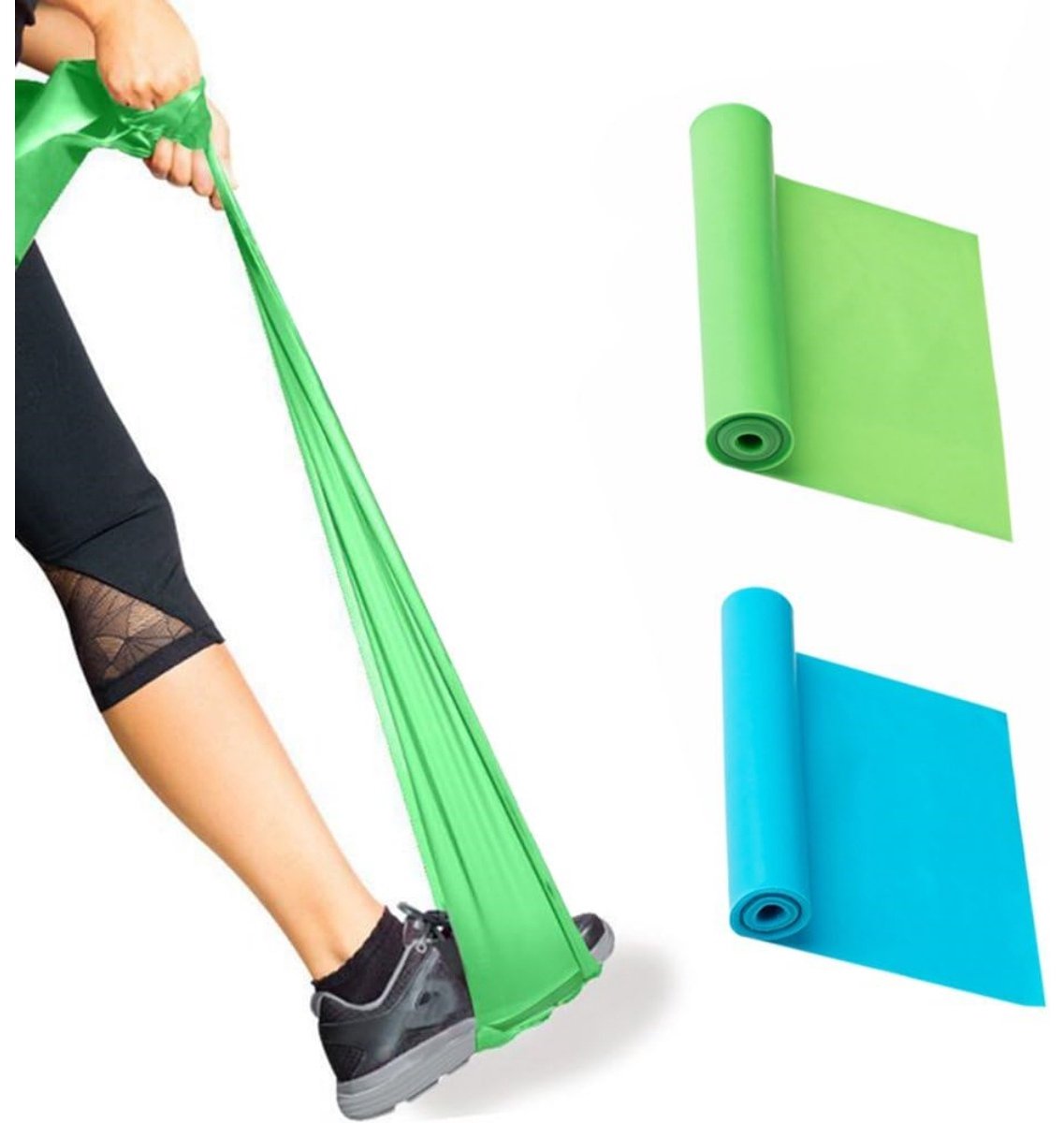 TOVBMUP Fitnessbanden - Weerstandsbanden - Trainingsbanden - 1,5 m Fitnessbanden - Weerstandsbanden - Geschikt voor yoga, pilates, revalidatie - 2 banden - Blauw en groen