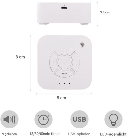 Dussdote Witte Ruis Muziekdoosje - White Noise Machine - White Noise Slaapmachine - Slaaptrainer - Slaaphulp Voor Baby & Kinderen - geschikt voor thuis, op kantoor en op reis - Wit van Merkloos — afbeelding 4