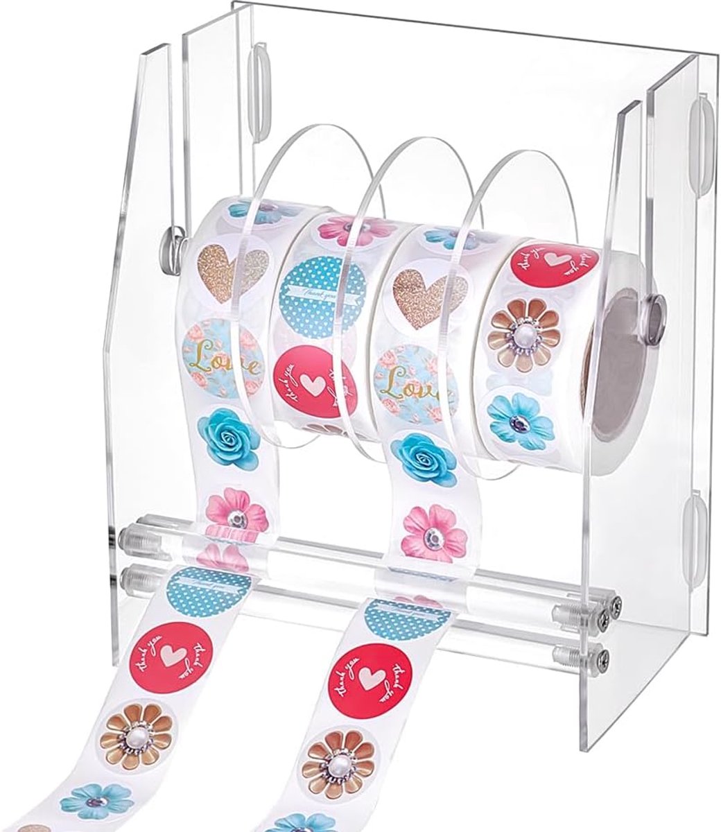 Image of 1 Stks Acryl Verstelbare Label Dispenser - 3 Schijven Clear Stickers Roll Houder - Sticker Organizer voor Kantoor en Thuis Desktop
