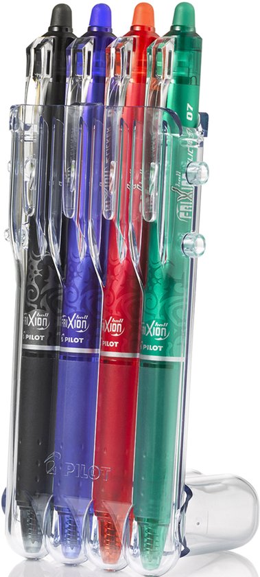 Pilot FriXion - Ensemble de stylos clicker 0,7 mm - Noir, Bleu, Vert, Rouge - emballé par 4