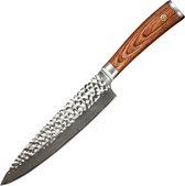 Dastium Home - Couteau de chef en acier Damas 67 couches 20 cm - Couteau de cuisine en acier Damas avec motif marteau - Couteau japonais en véritable acier Damas - Avec manche ergonomique en bois de pakka