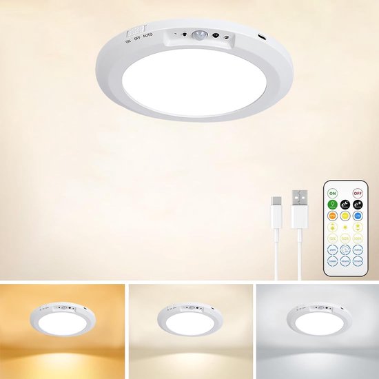 Plafonnier LED avec Detecteur de Mouvement, 6000mAh Rechargeable