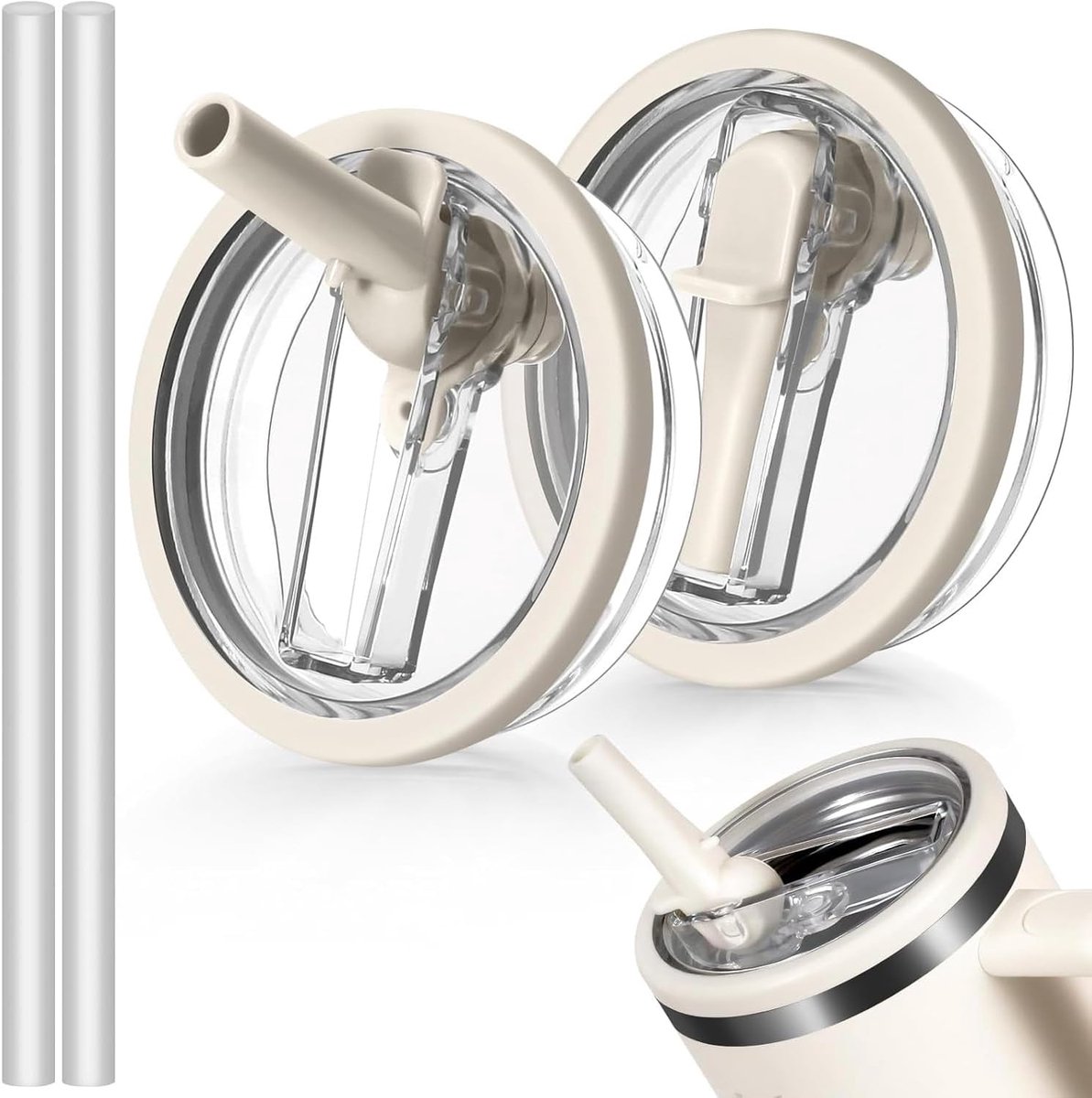 Image of 2 Pcs Vervangende Deksel voor 40 oz 1.18L Bekers met 2 Rietjes - Lekvrij - Vervangend Deksel voor Bekers en Accessoires