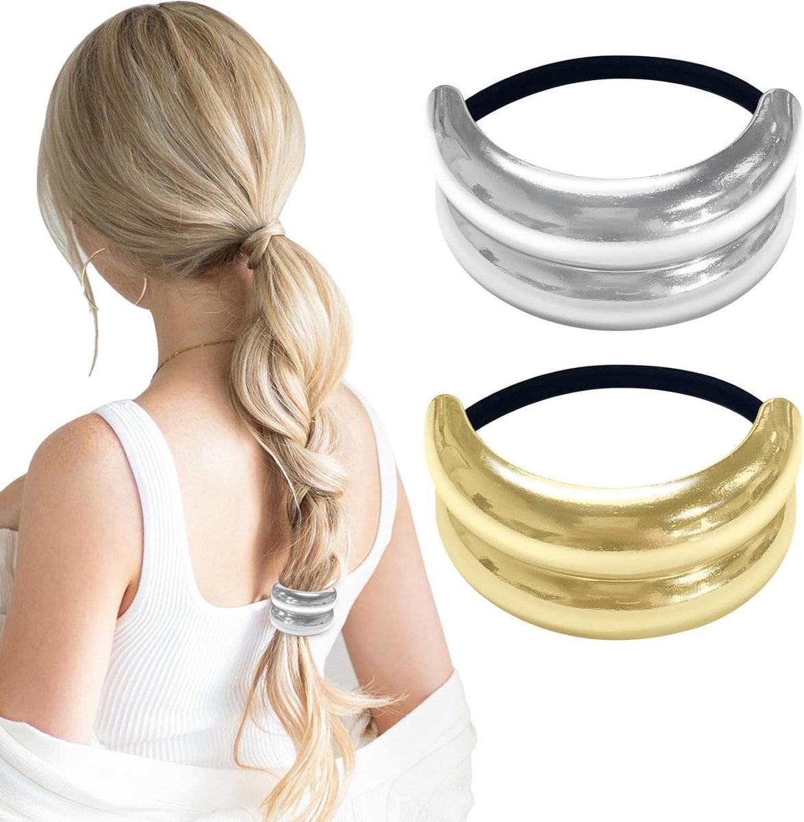 2 Pieces Haar Bobbels - Ponytail Haar Cuff - Metalen Haar Elastiek - Retro Ellips Haarband