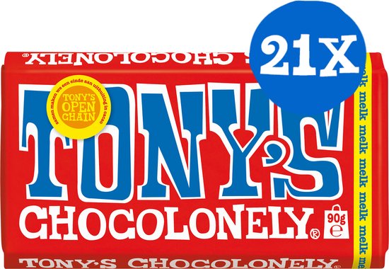Tony's Chocolonely - Melk - chocolade - 90 gram - 21 stuks