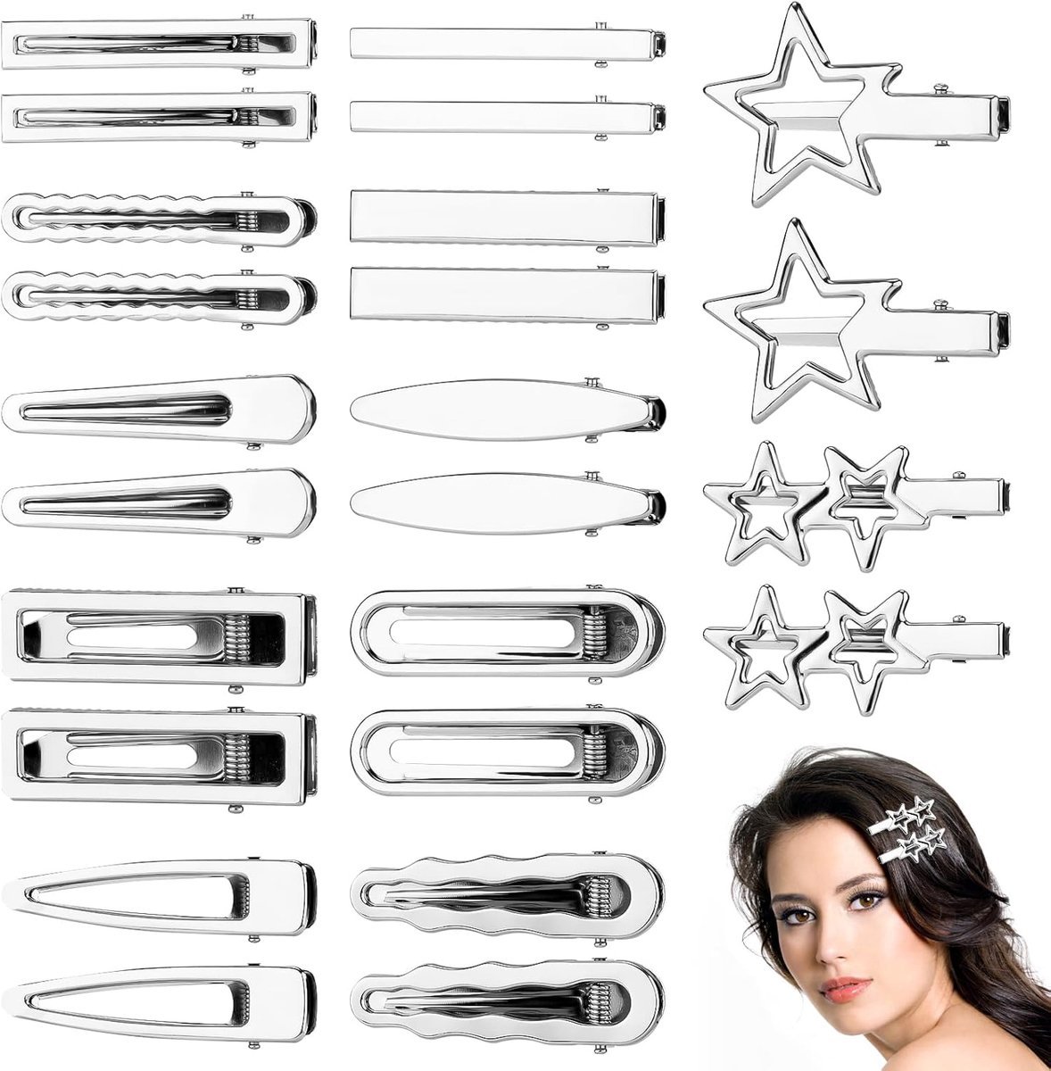 24 Stuks Zilveren Haarclips, Zilveren Golvende Alligatorhaarclips Eendenbekhaarspelden Schattige Haarspeldjes voor Vrouwen Dik en Dun Haar Styling Haaraccessoires