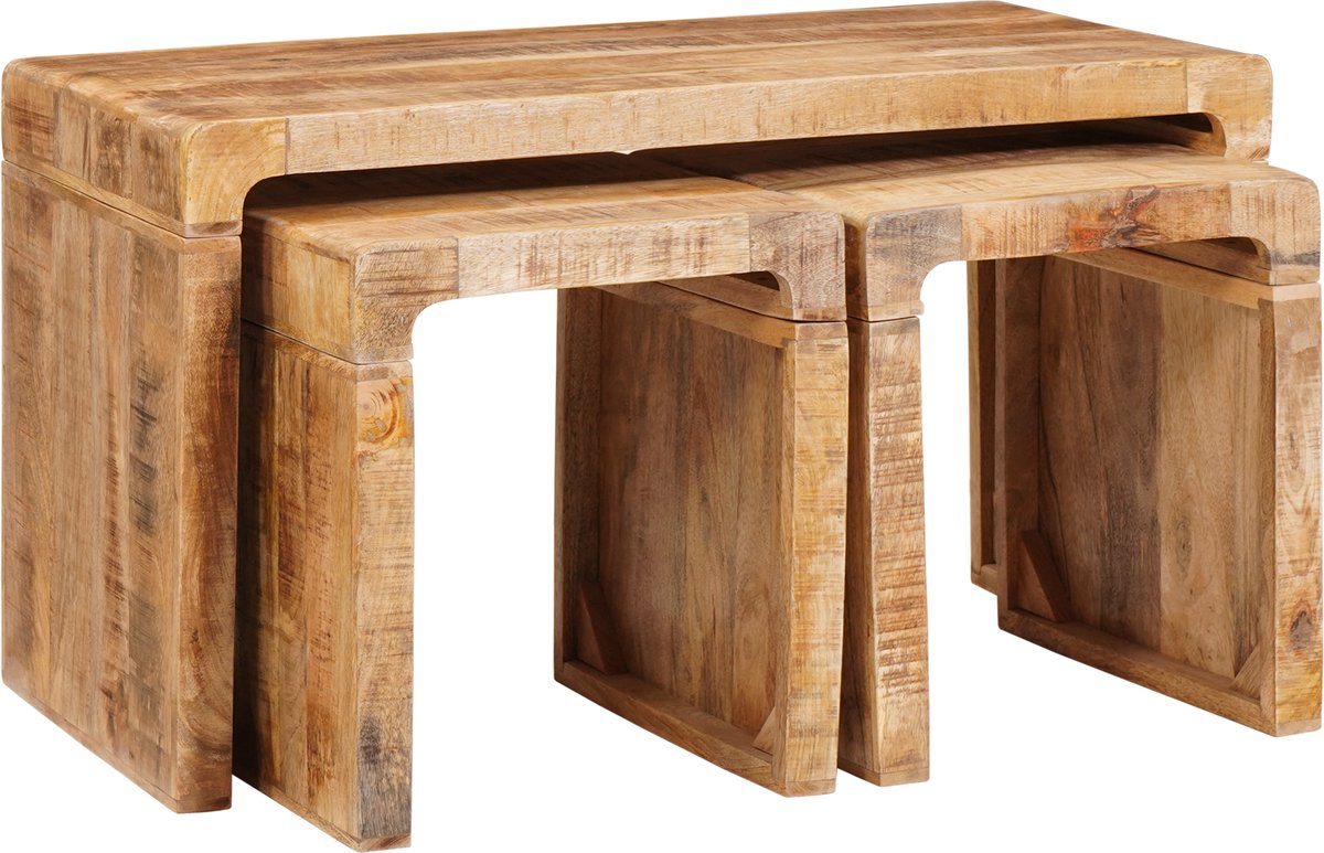 vidaXL Nesttafel - 3 - st - Bruin - 82 - x - 40 - x - 46 - cm - Massief - Mango - Hout