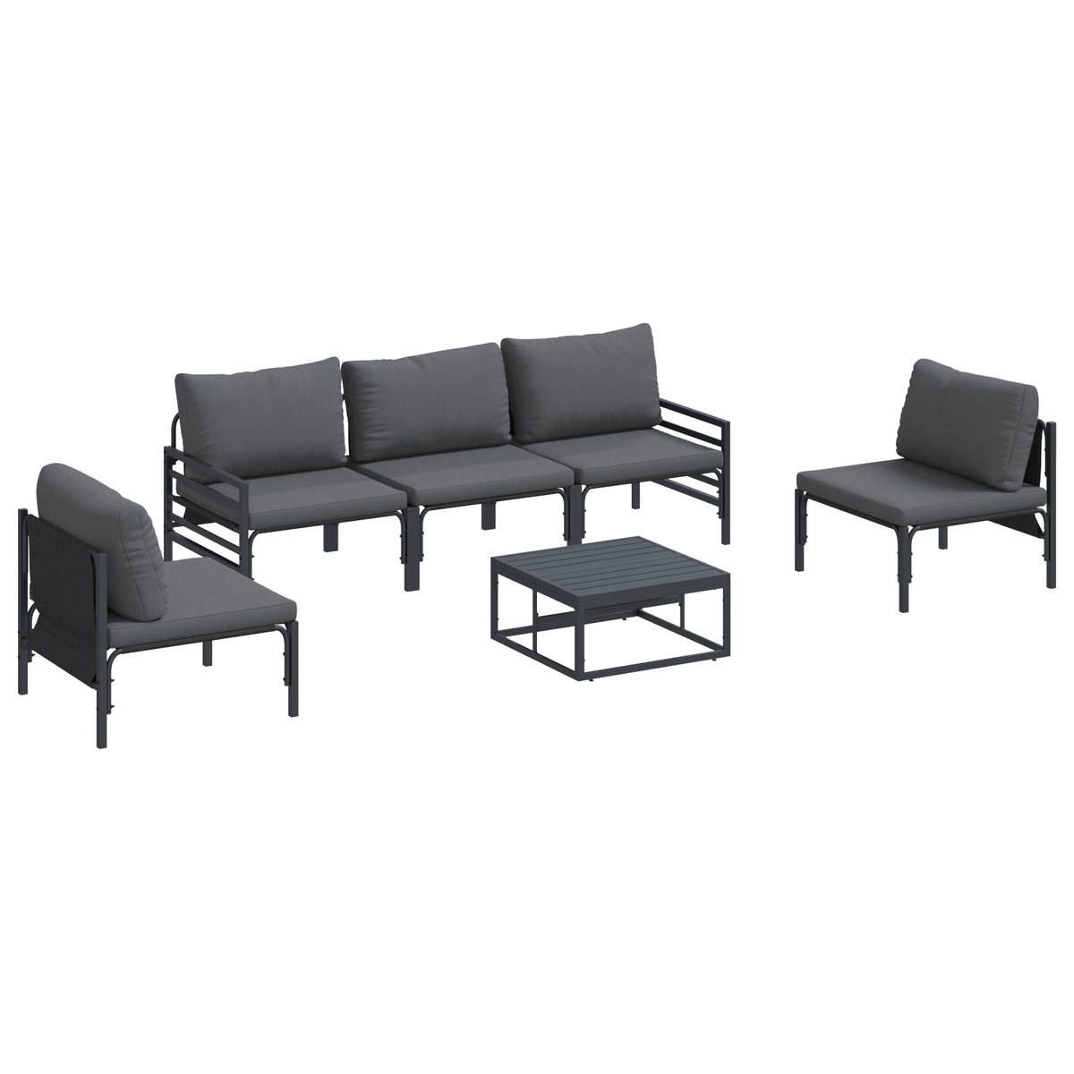 vidaXL - Tuinbank - Set - met - kussen - 6 - pcs - Zwart - Staal