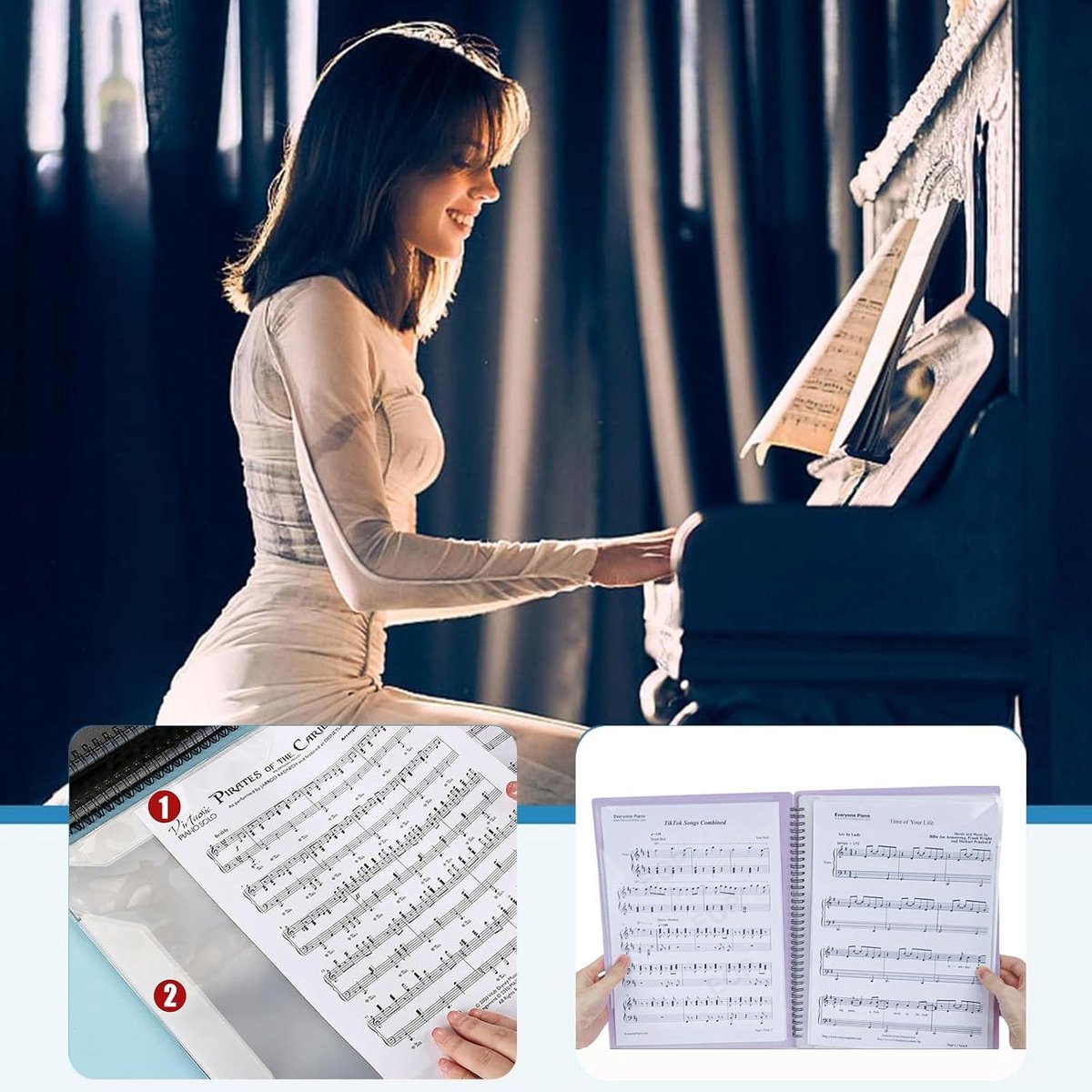 Opbergmap voor muziekpartities, A4-formaat, 40 hoesjes, G Clef Opbergmap voor muziekpartities, A4-formaat, 40 hoesjes, G Clef