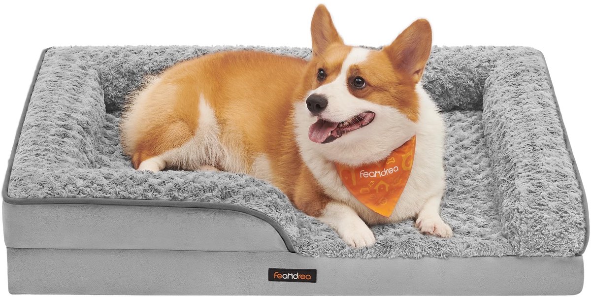 Feandrea orthopedisch hondenbed voor kleine honden, waterdichte hondensofa met afneembare pluche hoes, 71 x 58 x 16 cm, duifgrijs PGW251G01