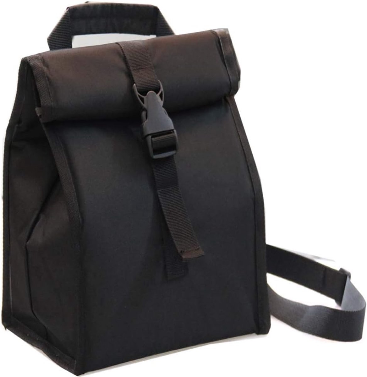 Geïsoleerde opvouwbare lunchtas met verstelbare riem - lichtgewicht draagbare lunchbox voor mannen, vrouwen, kantoor, werk, picknick, wandelen en strand (zwart (harde stof))