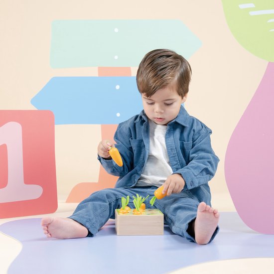 Woet® Houten Wortelspel - Pak en Sorteer de Wortels - FSC - Leren Sorteren op Vorm en Grootte - Vormenspel - Sorteerspel - Educatief Montessori Speelgoed - Vanaf 2 Jaar