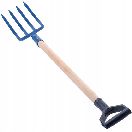 KADAX Hooivork, grafvork met D-greep, mestvork met kop van hoogwaardig staal, ergonomische vork voor tuin, vork, spad, onkruid, stenen, tuinvork, houten steel van Merkloos	 — afbeelding 5