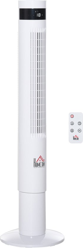Turmventilator mit Fernbedienung, 3 Geschwindigkeiten, 3 Modi, 85° Oszillation, 12h Timer, weiß