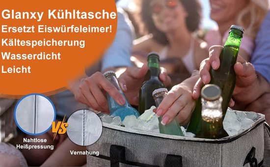 Koeltas - Groot 37 L - 42*28*30cm - Koelbox Opvouwbaar - draagriem - Waterdicht - Lekvrij - Grote IJszak - Thermische Tas - Picknicktas - Lunchzak Warme Tas - Geschikt voor Kamperen BBQ Kantoor Picknick Werk - grijs van Merkloos — afbeelding 5