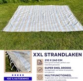 Serviette de hammam de Luxe XXL 235 x 220 cm - Groot serviette de plage de vacances XXL - Couverture de plage double - Mélange de coton - Esthétique à rayures beiges et Wit - Serviettes de plage à séchage rapide - Couvre-lit extra large