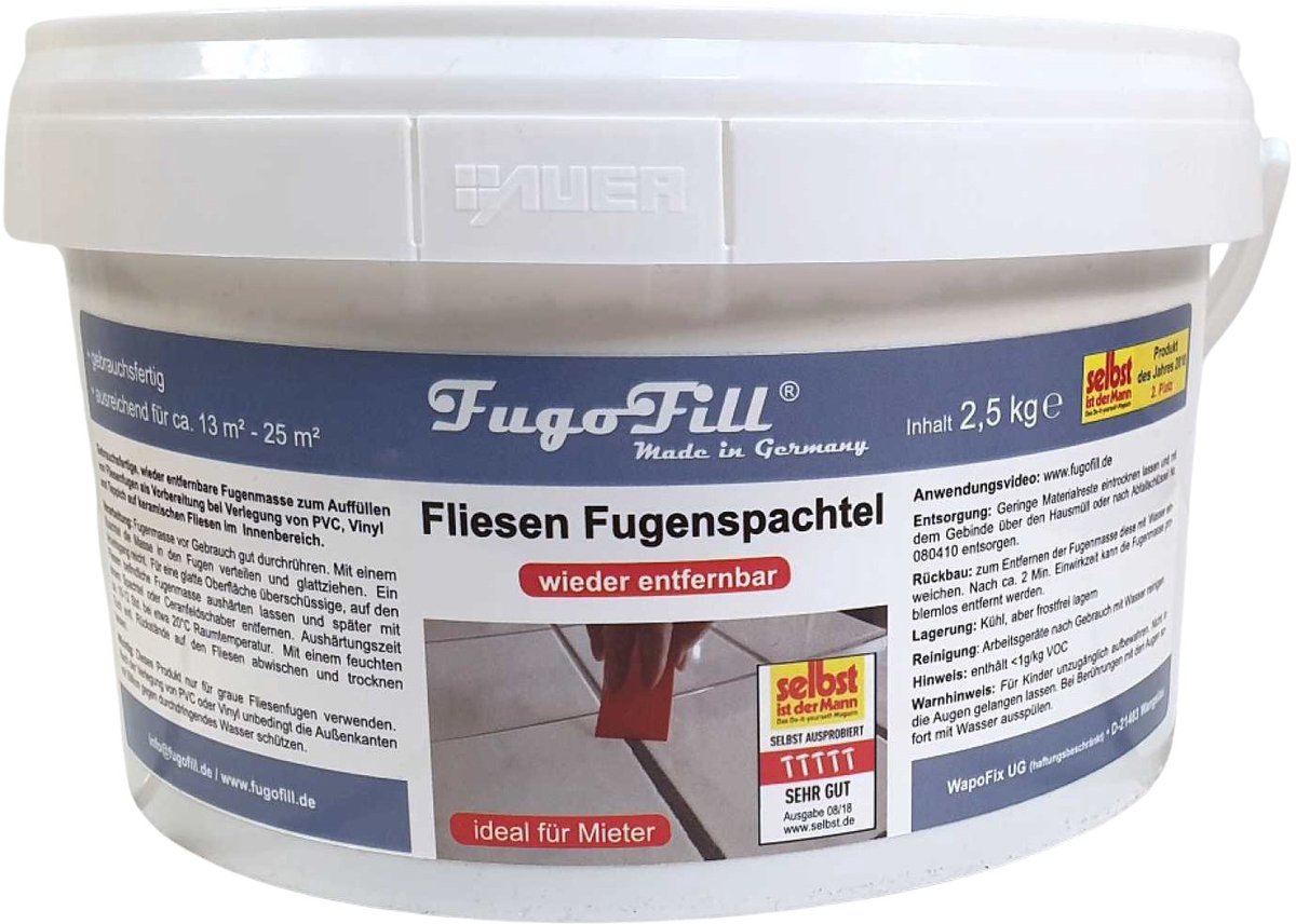 FugoFill verwijderbare tegelvoegmassa - Voegenvuller - Voegvuller - voegmassa 2.5kg, grijs