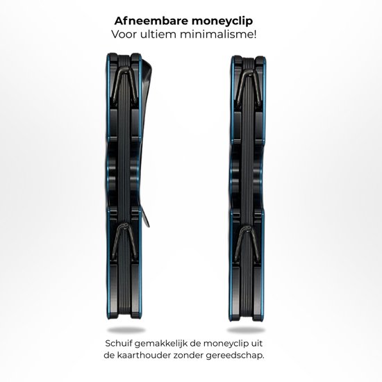 Portefeuille Veltra - Porte-cartes - Minimaliste - Homme et femme - Protection RFID - Aluminium - Jusqu'à 15 cartes - Mécanisme à ressort - Pince à billets - Billets - Bleu marine