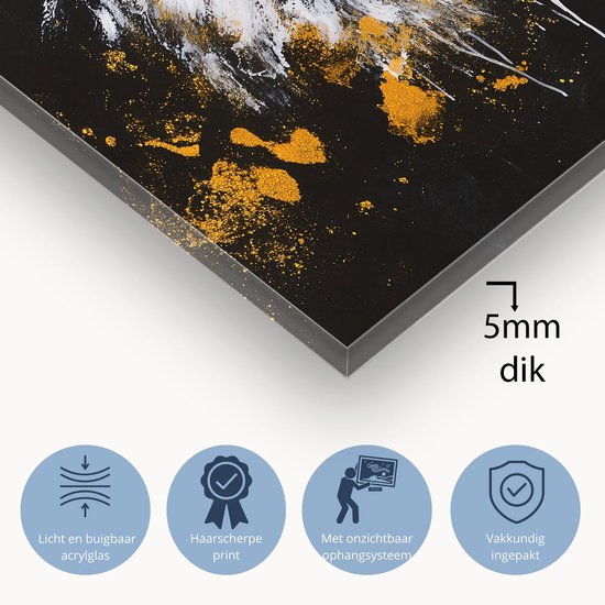 Loup noir et blanc à reflets dorés - Peinture sur verre représentant un loup - Décoration murale animalière en verre - Expressionnisme - Art sur acrylique - Décoration murale pour chambre d'enfant - Verre acrylique 70 x 105 cm