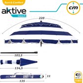 AKTIVE 62245 Windproof, Windproof, with UV50 Protection, Coral Diameter 220 cm, Height Adjustable, Windproof, Includes Storage Bag with Carry Handle