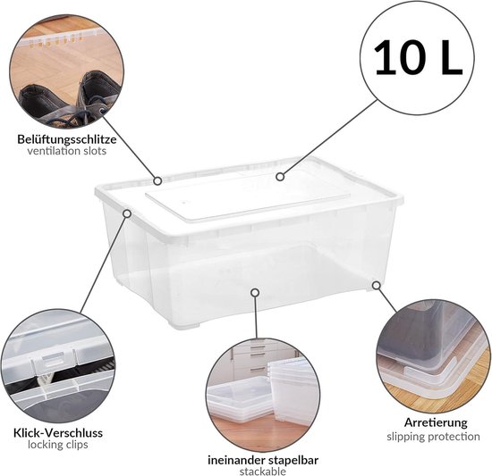 Stapelbare kunststof opbergdozen met deksel - Transparant - 3 stuks voor kleding, schoenen, speelgoed en knutselwerk