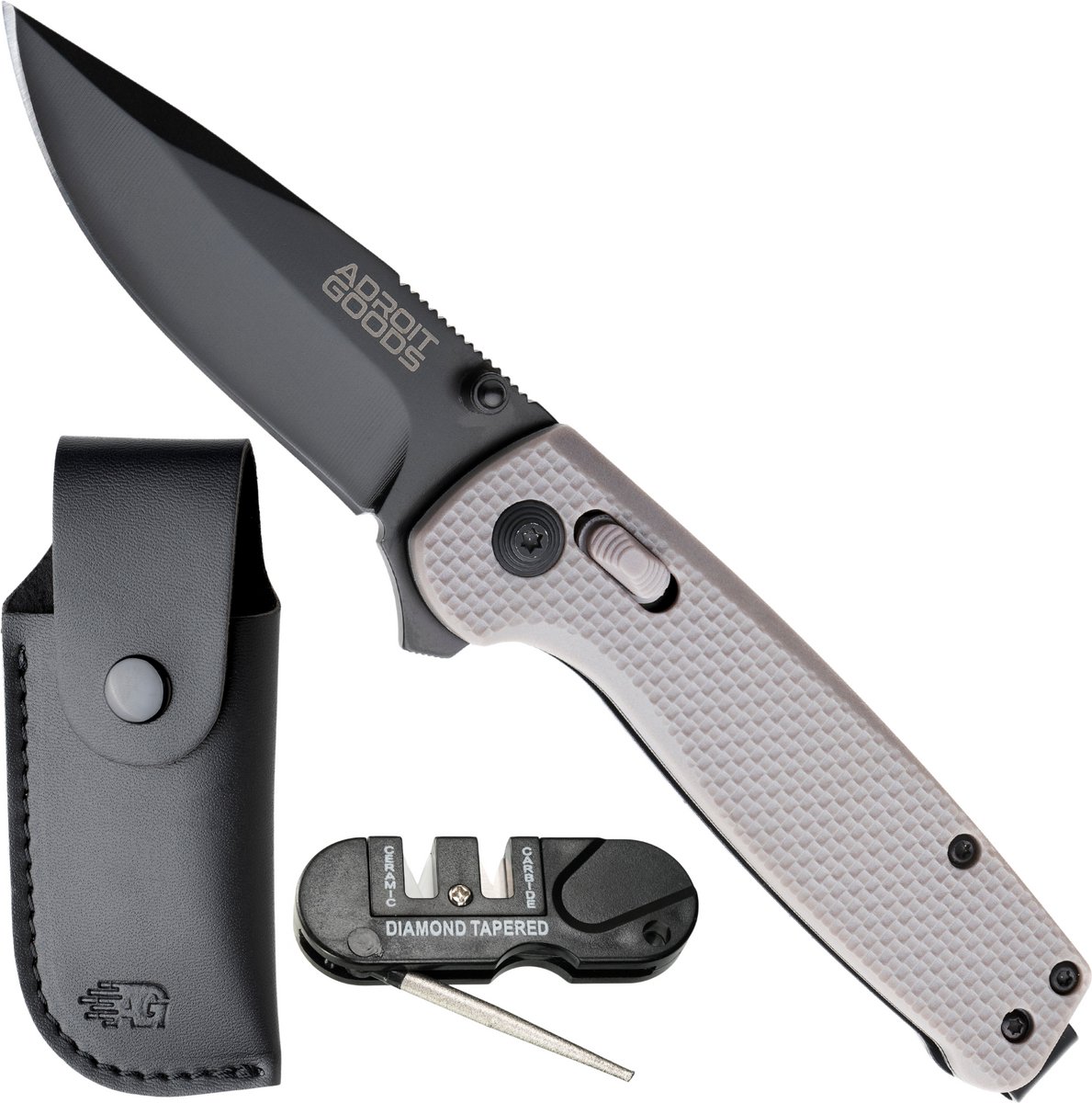 AdroitGoods Survival Zakmes Outdoor - G10 Handvat & D2 Staal - Lichtgrijs