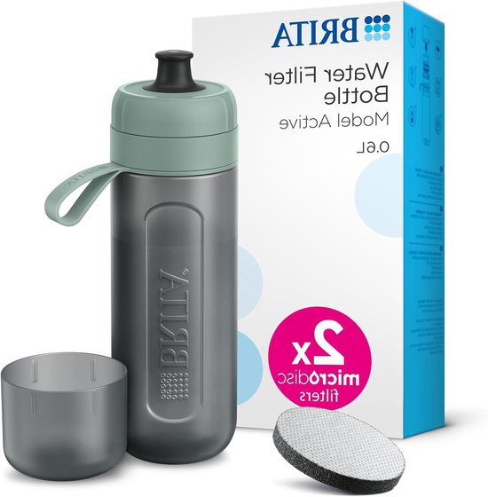 Foto: Water filter bottle dark green 600ml incl 2 microdisc filters squeezable bpa free bottle for on the go filtration of chlorine organic impurities pfas hormones and pesticides