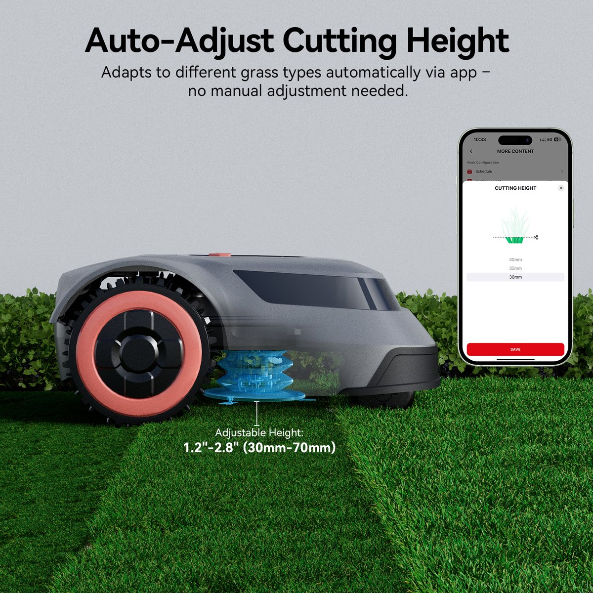 Afbeelding 3 van Redkey MGC 1000-Robotmaaiers- Voor tuinen tot 1000 m²-20 cm maaibreedte-Intelligente maaihoogte-Batterij Robot grasmaaiers- App Control- Klimvermogen 45% -Automatisch Stille Grasmaaier Robot