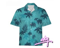 Gamer Blouse korte Mouwen - Overhemd - T-shirt - Hawaii - Blauw - Maat S