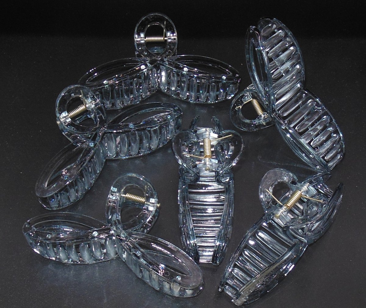 6 grote haarklemmen 11 cm lus-vorm transparant grijs