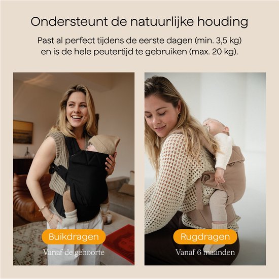 Karē Draagzak - Premium Baby Carrier - Ergonomisch en comfortabel - Buikdrager, Heup en Rug - Babydrager vanaf Geboorte - ook voor Peuter - Recycled Katoen - Unisex - Voor Mama en Papa / Zwart van $ — afbeelding 2