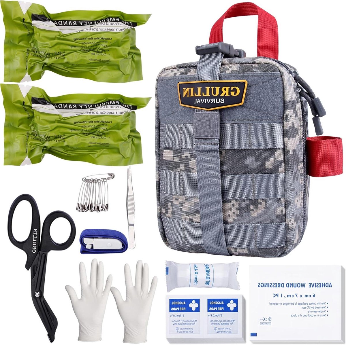 Trauma Kit Medium Tactische MOLLE Emergency First Aid Kit Outdoor Military Field Dressing EMT Bag voor Avontuur Jacht Kamperen Wandelen Reizen - Grijze camouflage