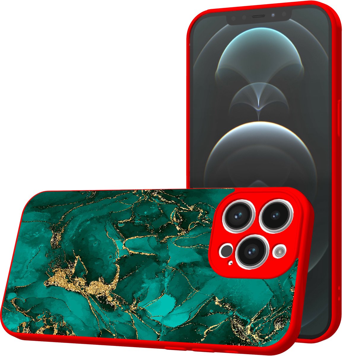 Smartphonica Telefoonhoesje Geschikt voor iPhone 12 Pro Max met Groen Goud Marmer opdruk - TPU Back Cover Case Green Gold Marble Design - Rood geschikt voor iPhone 12 Pro Max
