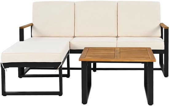 4 Seasons Outdoor Play hoekbank XL met salontafel 75 x 75 cm Loungeset houtkleur weerbestendig