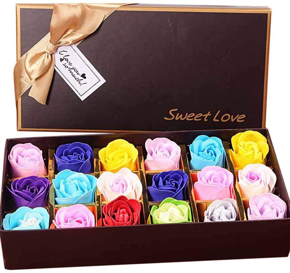 TRANKIELO® - Set van 18 Rozenbloemen – Prachtig Kleurverloop – Met Fascinerende Rozengeur – Verpakt in een Stijlvolle Geschenkdoos