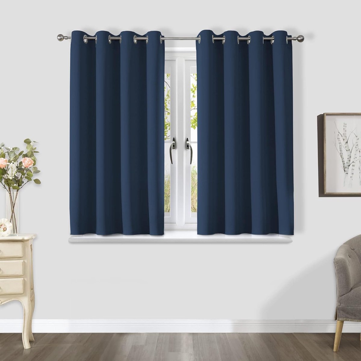 Ibenzoa Stijlvolle Thermische Verduisteringsgordijnen Set voor Slaapkamer en Woonkamer 117 x 160 cm navyblauw