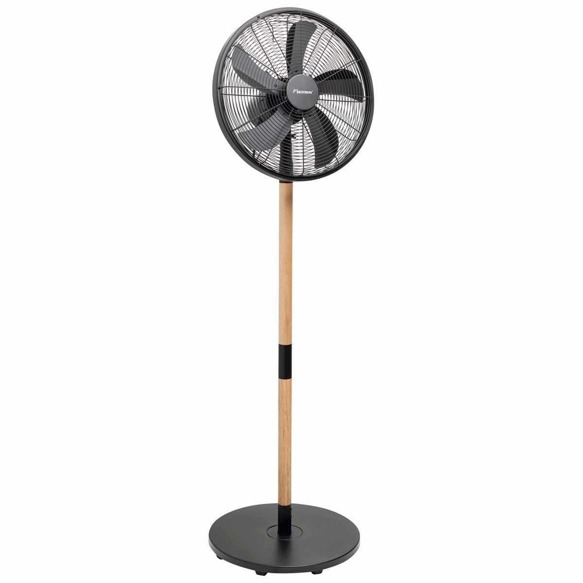 Bestron Statiefventilator met 3 snelheidsstanden, Ventilator met 80° graden draaifunctie & stijlvol hout desgin, Ø 45cm, 50Watt, DFS45WB, kleur: zwart / hout