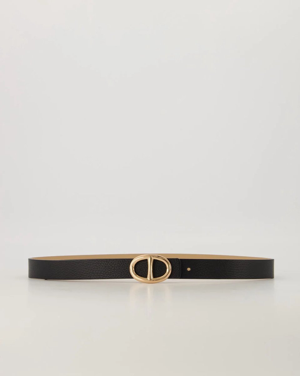 Teatro - Mirjam - Riem - Dames - Classic Grain - Leer - Zwart - Gouden detail - 105 cm