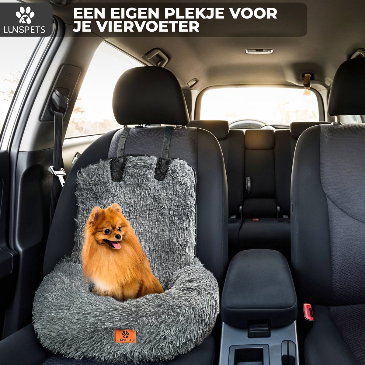 Lunspets - Hondenmand Auto - Autostoel Hond - Automand Hond - Zacht - Wasbaar - Donkergrijs – foto 3